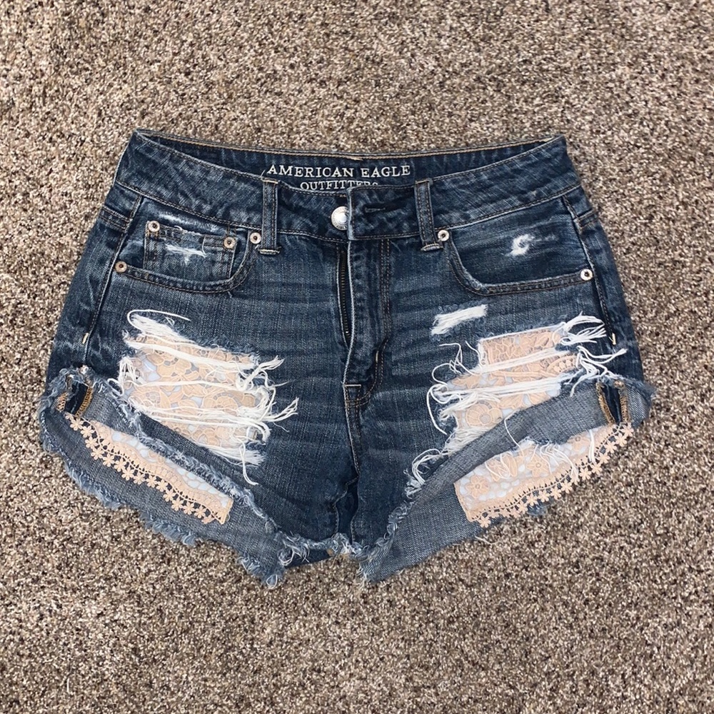 Medium wash high waisted jean shorts